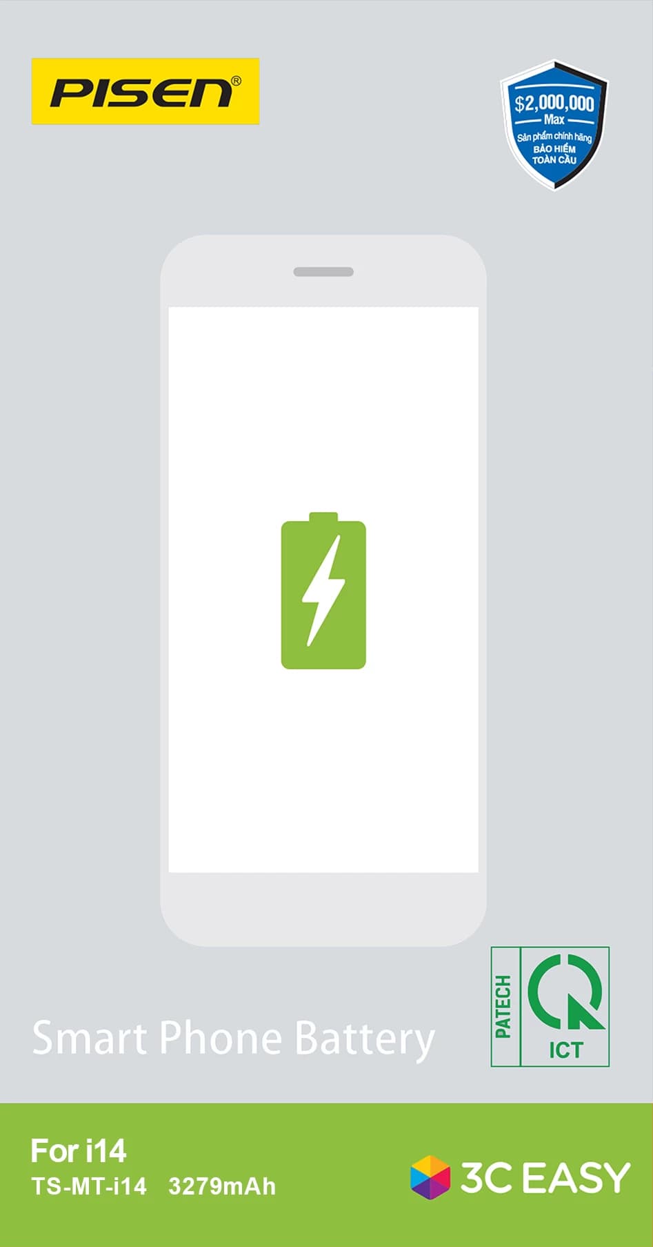 Pin iPhone 14 Chính Hãng PISEN (Dung lượng chuẩn 3279mAh)