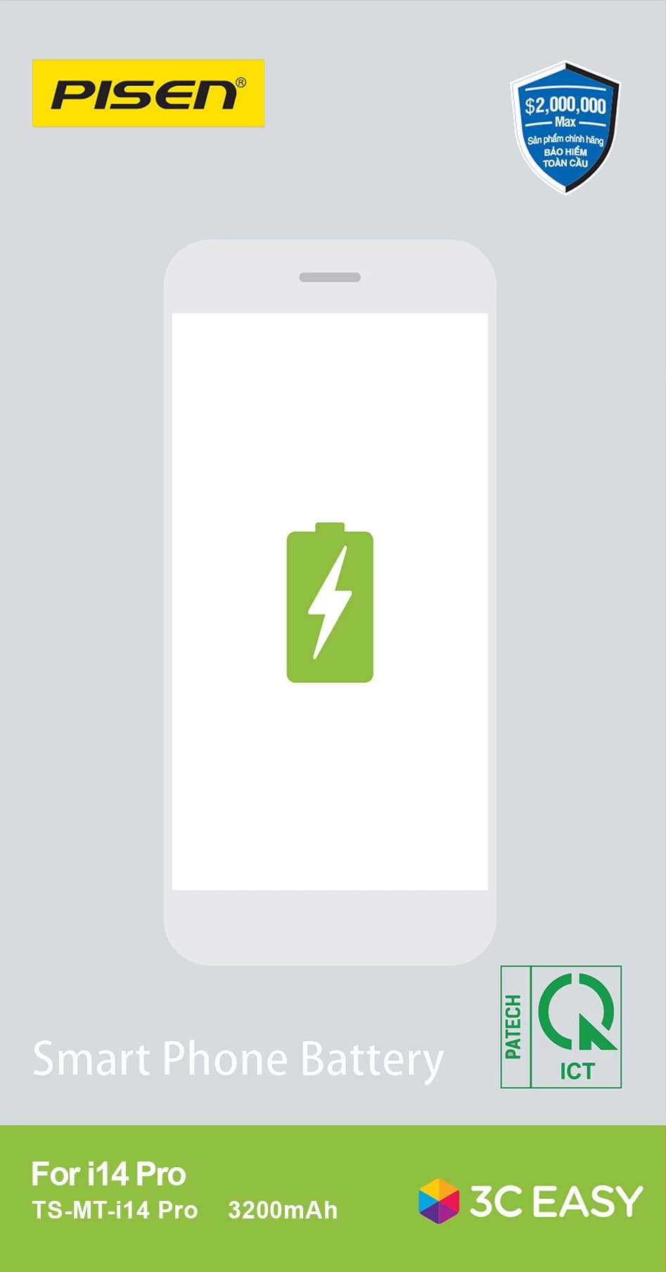 Pin iPhone 14 Pro Chính Hãng PISEN (Dung lượng chuẩn 3200mAh)