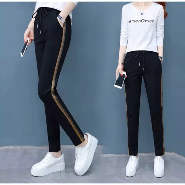 Quần jogger nữ phối sọc vải umi hàn cao cấp