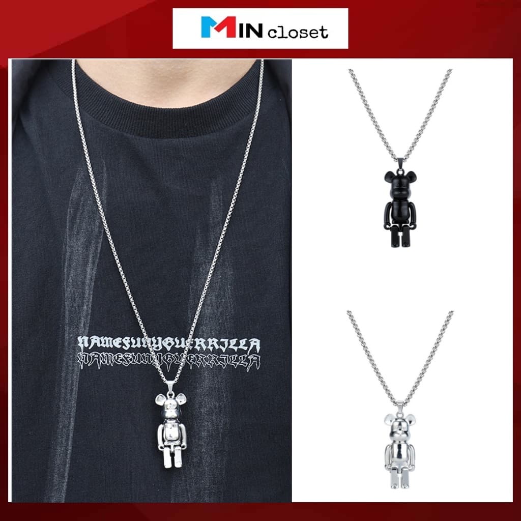 💖 𝑭𝑹𝑬𝑬𝑺𝑯𝑰𝑷 💖 Vòng cổ titan mặt hình gấu có thể cử động phong cách hip hop punk Hàn Quốc cho nam và nữ
