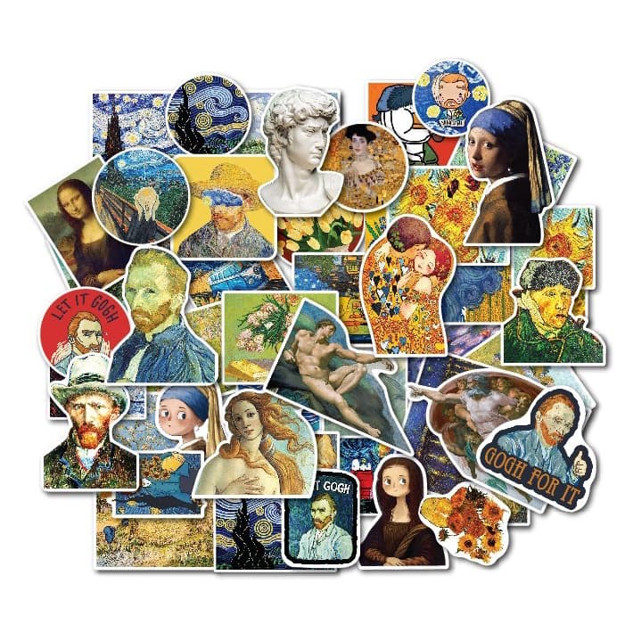 Bộ Sticker Van Gogh chống thấm nước trang trí mũ bảo hiểm, đàn, guitar, ukulele, điện thoại laptop