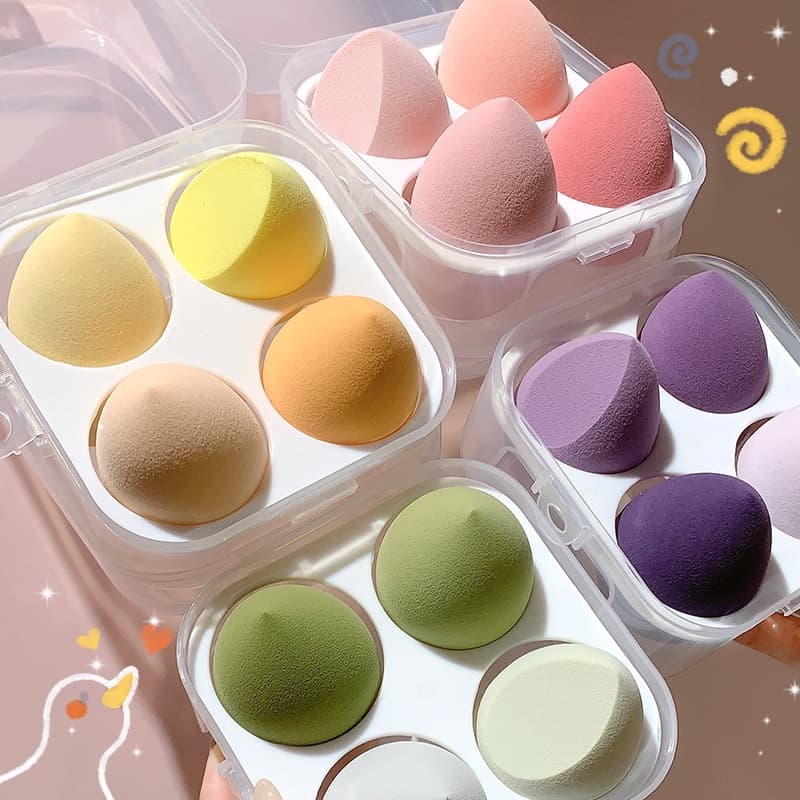 Set 4 bông mút tán trang điểm hình trứng có thể sử dụng khô và ướt tiện dụng MIN178