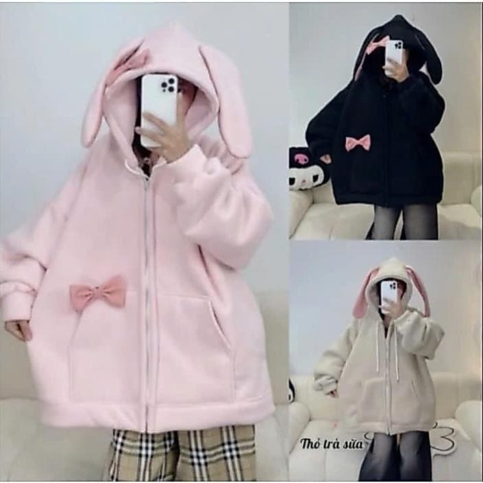 Áo Khoác Nỉ  Hoodie zip Tai Thỏ Hồng . chất nỉ COTTON  form rộng unisex  UT
