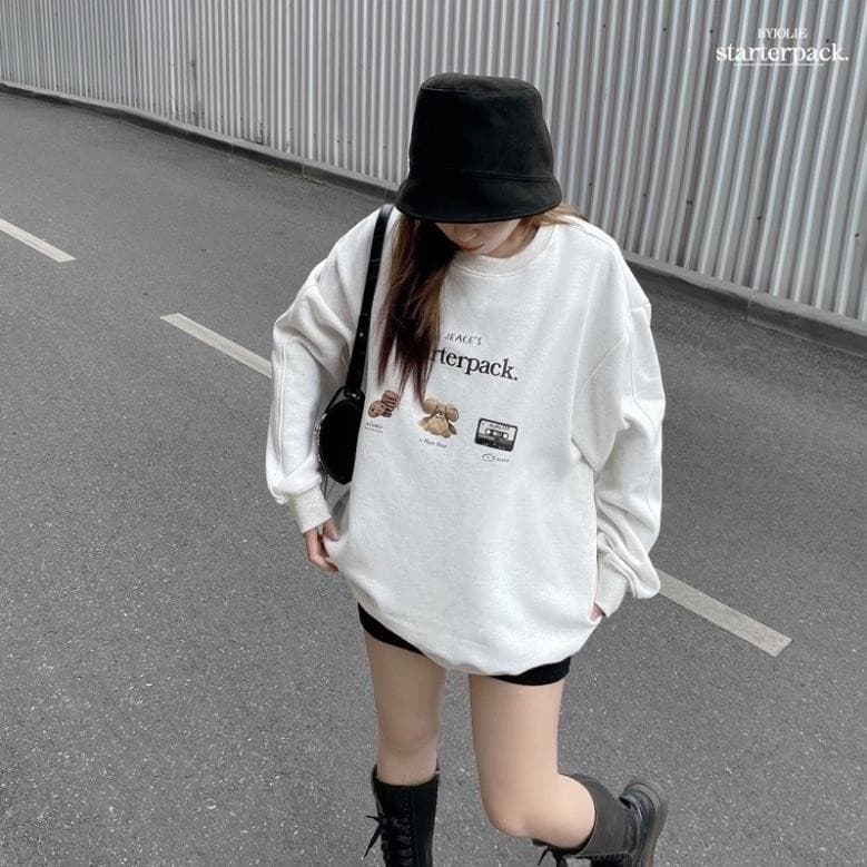 Áo sweater nỉ bông Byjolievn Starter Pack form suông unisex nam nữ MÙA ĐÔNG UT