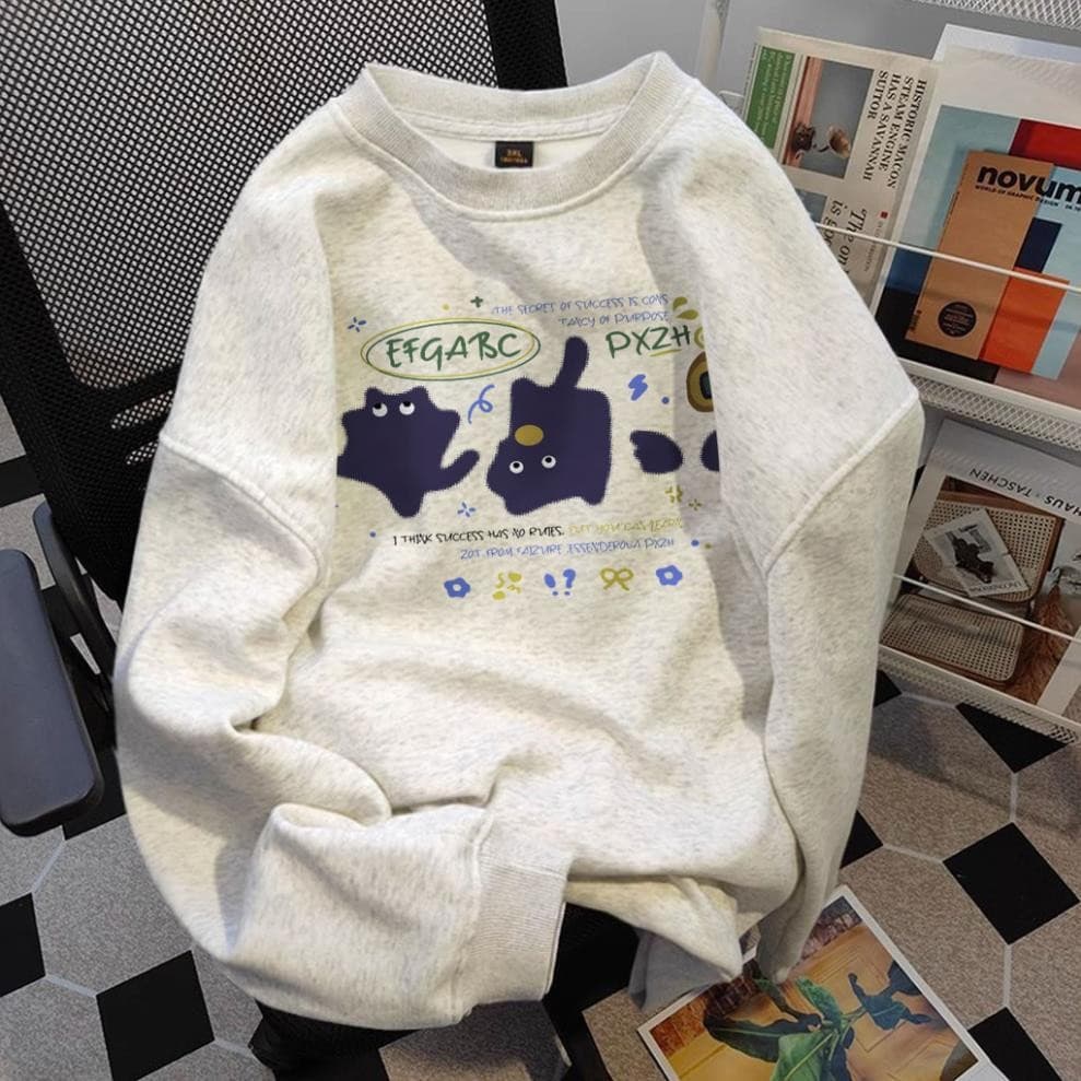 Áo sweater nữ xám cổ tròn form rộng hàn quốc áo nỉ dài tay mùa đông local brand MÈO THAN UT