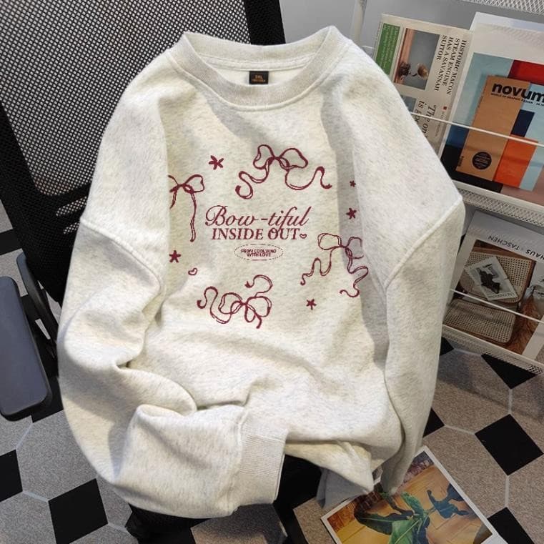 Áo sweater xám tiêu nữ nơ noel nơ form rộng cổ tròn thu đông xinh ut