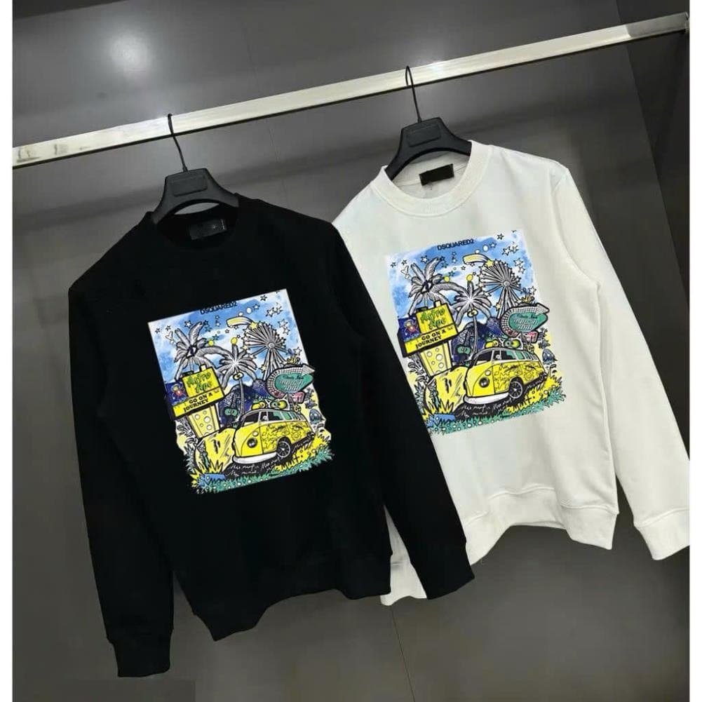 Áo Sweater dsq cây dừa xanh Áo Sweater Nam Nữ Form Rộng Chất Cotton Nỉ cotton Cổ Tròn Dài Tay UT