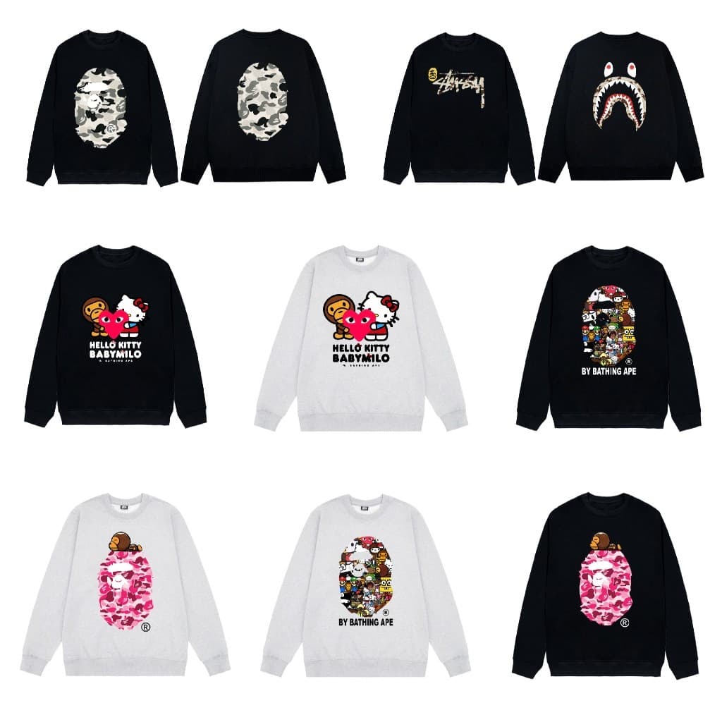 Áo sweater BAPE full mẫu Hottrend vải nỉ COTTON swt bape form rộng unisex UT