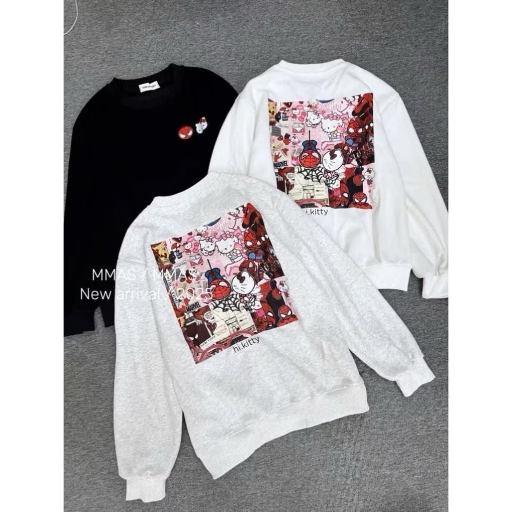 Áo sweater kitty spiderman mặc đôi nỉ cotton basic, Áo nỉ nữ dày dặn hottrend tay dài thời trang mùa đông UT