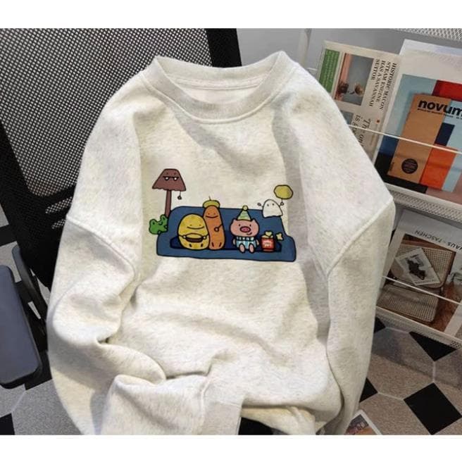 Áo sweater thời trang nữ Xám HOẠT HÌNH  form rộng mùa đông hàn quốc UT