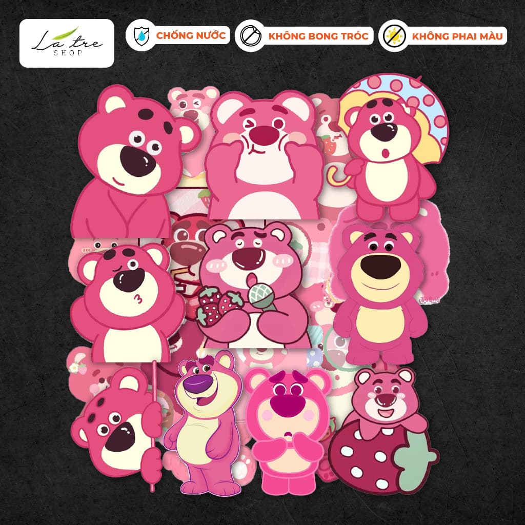 Hình dán sticker gấu dâu losto hài hước cute hot trend dán mũ bảo hiểm, laptop, điện thoại , vali, xe