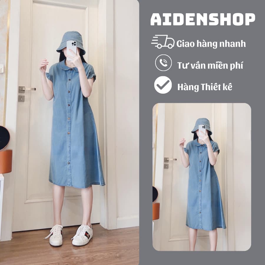 Váy bầu thiết kế jeans Aidenshop đầm bầu sơ mi thời trang đẹp