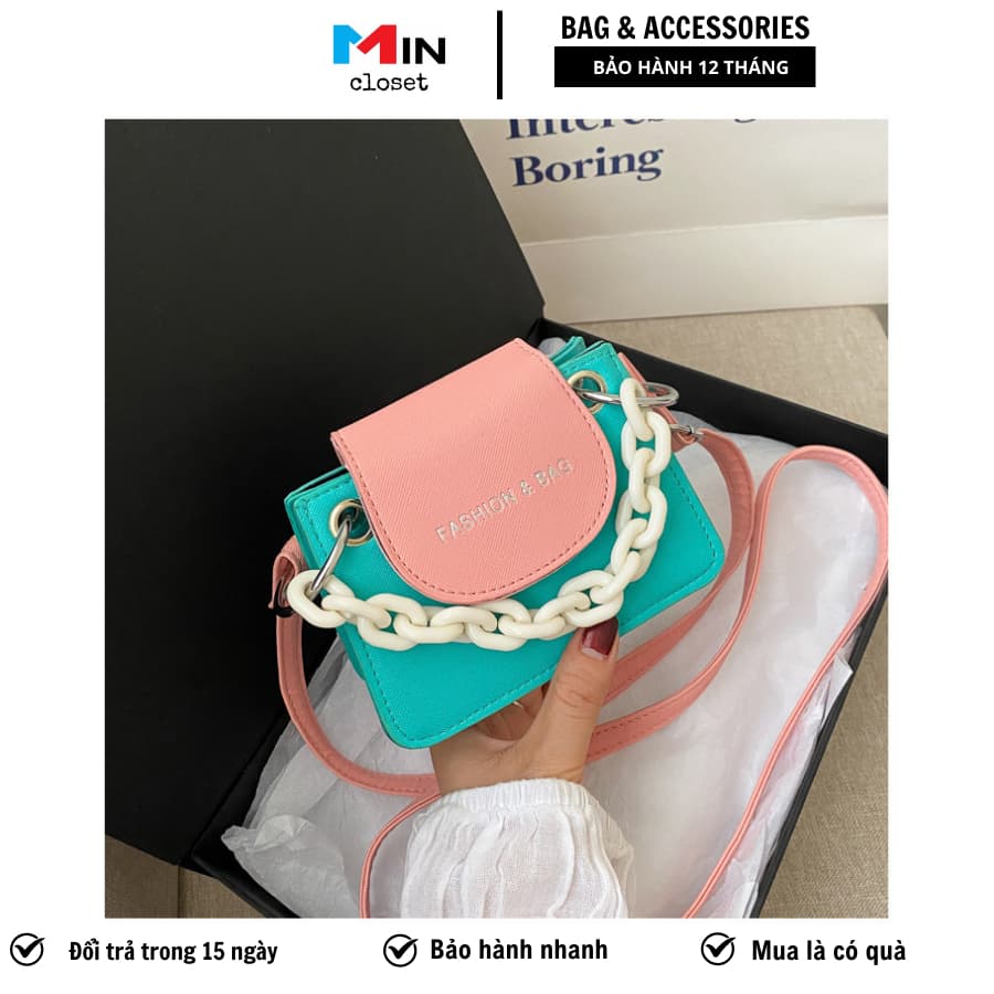 Túi xách đeo chéo mini nữ phối màu Fashion & Bag TD13