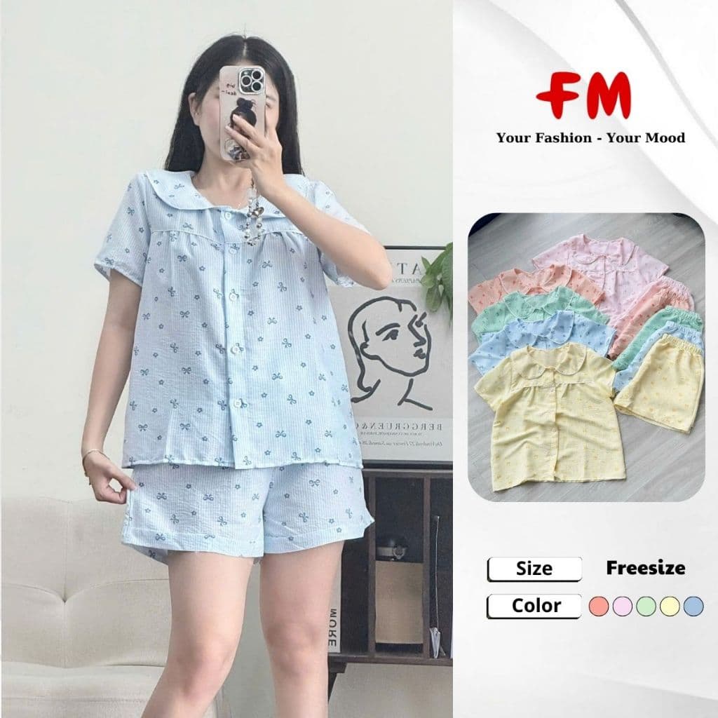 Đồ Bộ Ngắn Nữ FMSTYLE - Quần Đùi Áo Cổ Bẻ Nhiều Hoạ Tiết Xinh Xắn, Mang Mát 26020226