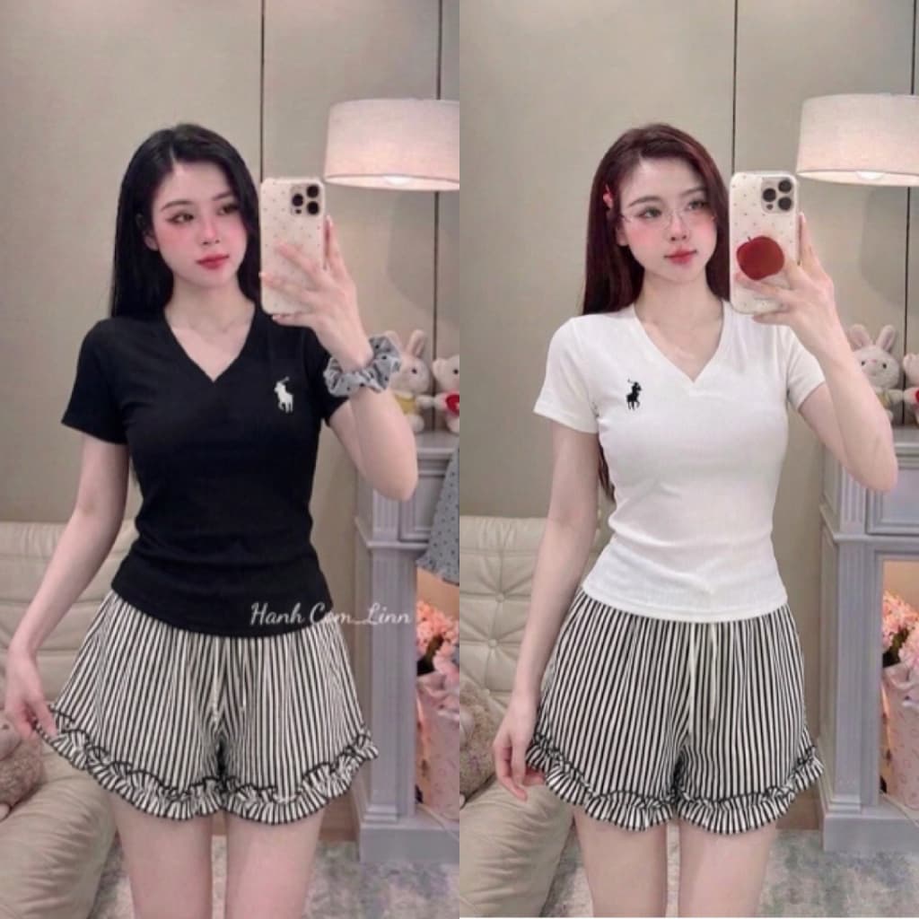 Set Bộ Nữ , Set Bộ Áo Cotton Quần Đùi Sọc HA66