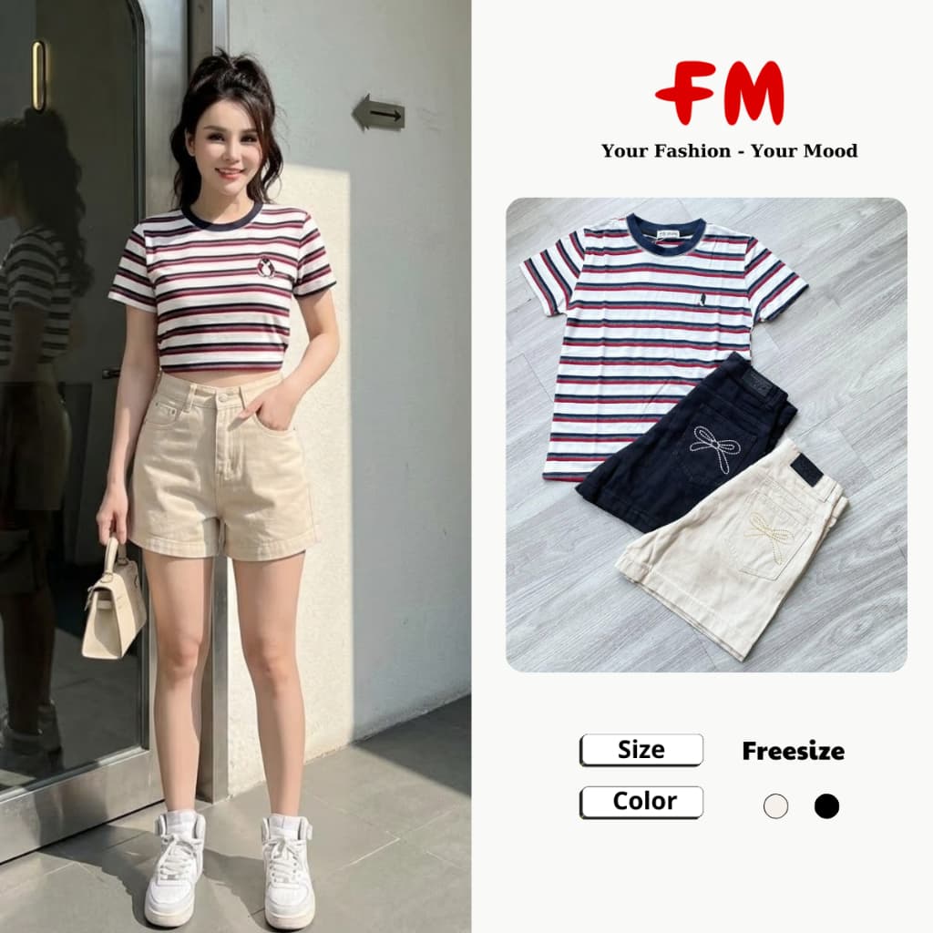 Quần Short Jeans Nữ FMSTYLE SHOP – Thêu Nơ Túi Sau Dễ Thương, Form Chuẩn Dễ Phối 26030129