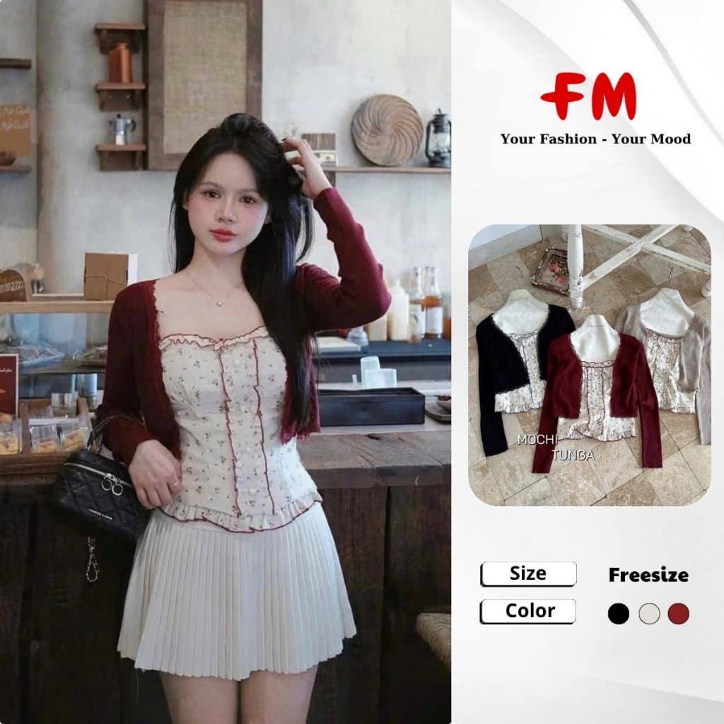 Áo Kiểu Nữ 2 Dây Bèo Hoa Kèm Áo Khoác Cardigan Ren FMSTYLE - Phong Cách Tiểu Thư Nhẹ Nhàng 26080314