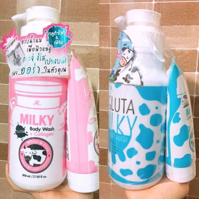 [HCM]Sữa tắm con bò Gluta Milky Thái Lan 800ml tặng sữa rửa mặt