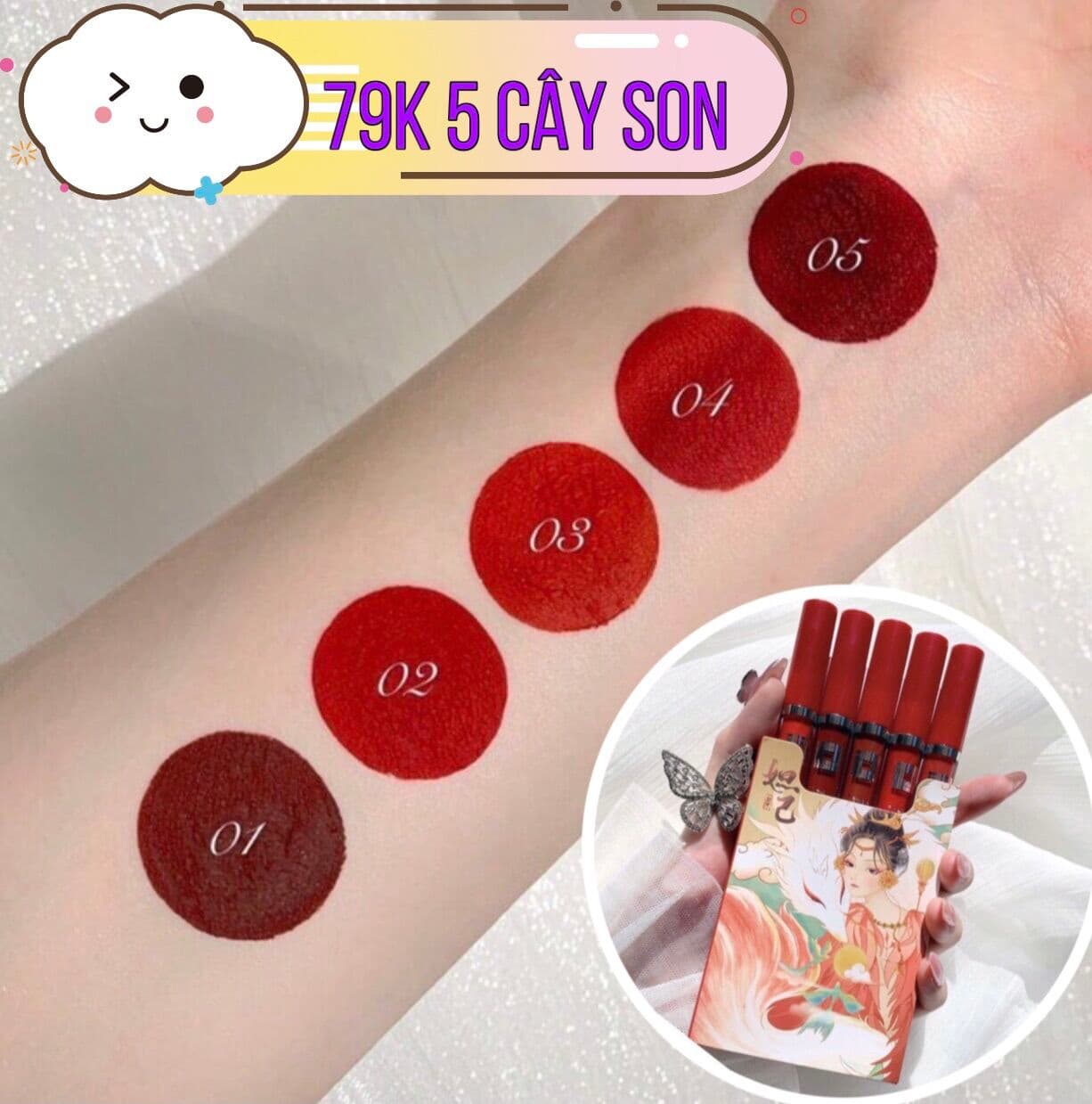 Com bo 5 cây son giá rẻ son kem lâu trôi màu cam/ nàu đỏ tươi