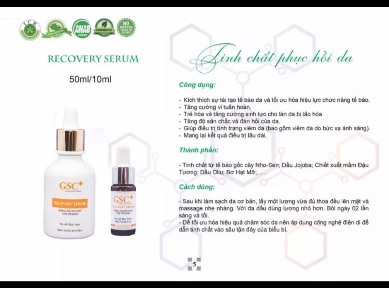 Tinh chất tế bào gốc Serum phục hồi da Recovery GSC Làm khỏe phục hồi da khô mỏng yếu nhạy cảm