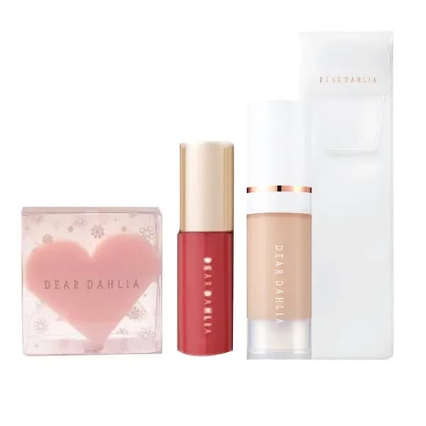 (Gift) Combo Trang Điểm DEAR DAHLIA #3 (1 bông mút + 1 son kem màu đỏ hồng 1ml + 1 túi đựng cọ + 1 kem nền 6ml màu LN1)