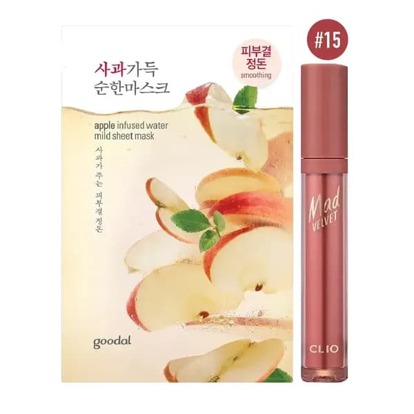 (Gift) Combo Son Kem Lì CLIO MAD VELVET TINT #15 ROSY BREAD & Mặt Nạ GOODAL APPLE