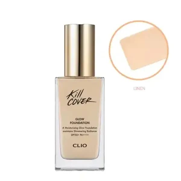 (Gift) Kem Nền Bóng Mượt CLIO KILL COVER GLOW FOUNDATION SPF50+ PA++++ 38g  03 BY LINEN (Tặng kèm Cọ)
