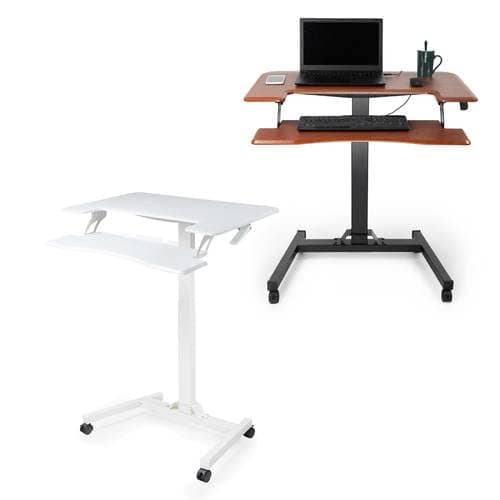 Adjustable Sit Stand Laptop Desk Movable Workstation with Keyboard Holder (Brown)