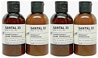 Le Labo Santal 33 Shampoo and Conditioner Set - Set of 4, 3 Ounce Bottles Plus Amenity Pouch