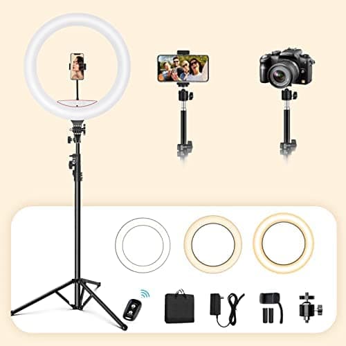 Ring Light 18 inch with Stand and Phone Holder, Perfect Selfie Ringlight for YouTube/Tiktok/Makeup/Vlog/Photography/Filming with Adjustable Color&T...