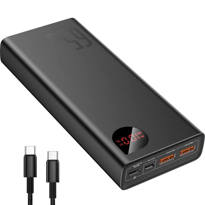 Baseus Power Bank, 65W 20000mAh Laptop Portable Charger, Fast Charging USB C 4-Port PD3.0 Battery Pack for MacBook Dell XPS IPad iPhone 13/12 Pro M...