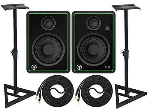 Mackie New! CR4-X Pair Multimedia Studio Monitors and Adjustable Stable Stands with 2 Cable Set