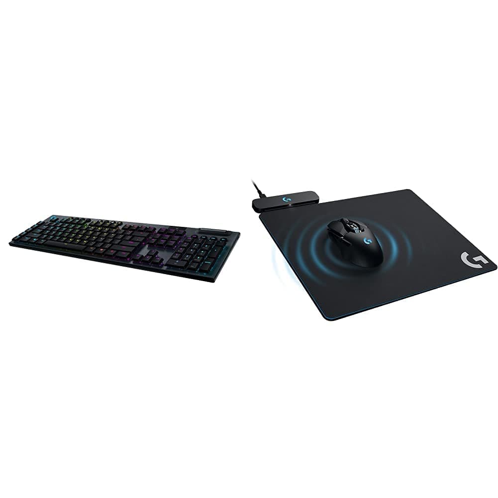 Logitech G915 Wireless Mechanical Gaming Keyboard (Clicky), Black & Powerplay Wireless Charging System, Cloth or Hard Gaming Mouse Pad - Black