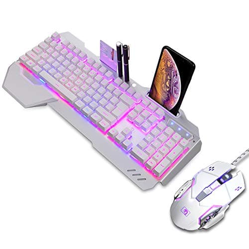 Backlit RGB Keyboard and Mouse Combo, Adjustable Breathing Lamp Wired Gaming Keyboard, Wrist Rest Keyboard 5 Adjustable DPI Gaming Mouse Adjustable...