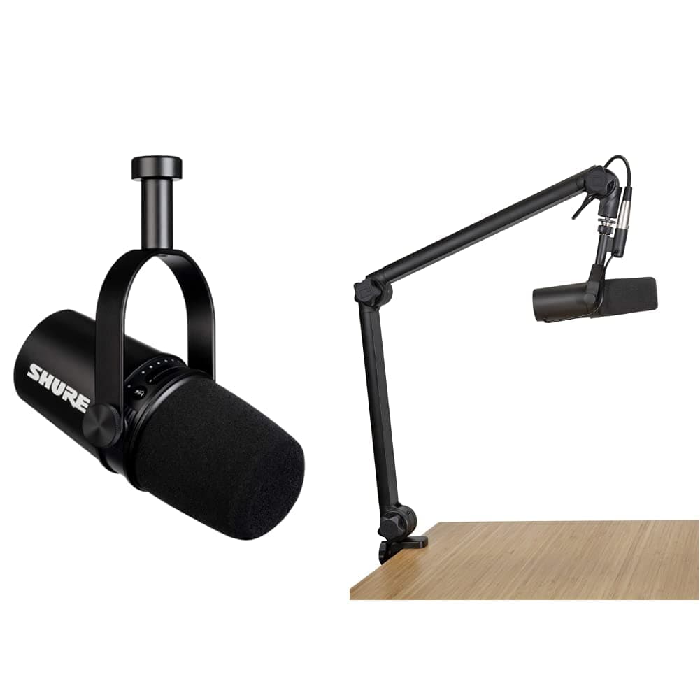 Shure MV7 USB Microphone + Gator 3000 Boom Stand Bundle for Podcasting, Recording, Live Streaming & Gaming, Built-In Headphone Output, All Metal US...