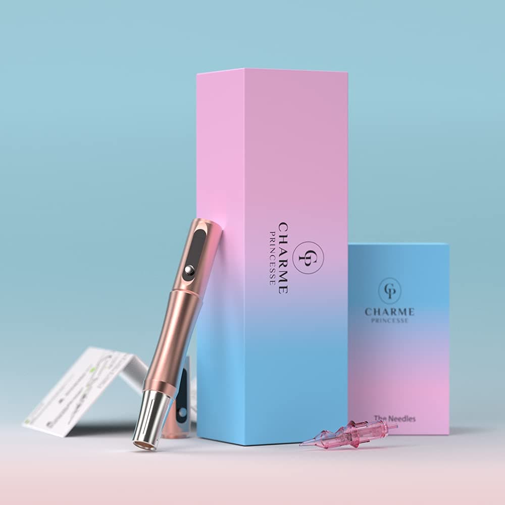 Charme Princesse Wireless Permanent Makeup Machine with 2pcs Batteries Microshading Tattoo Machine with 10pcs 1P/1R Needles Cartridges for Miroblad...