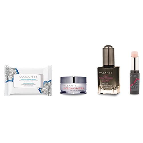 VASANTI Do it in Bed Skincare - Nighttime Skincare Routine - Makeup Wipes Eye Cream Anti-Aging Elixir Lip Balm Set