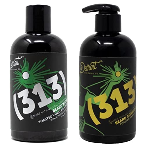 Detroit Grooming Co. '313' Beard Duo - Beard Conditioner with Biotin and Beard Wash with Activated Charcoal (8 oz each) Clean, Refresh, Pro...