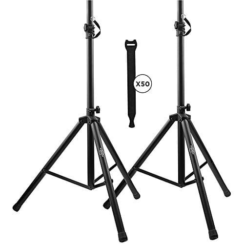 Pa Speaker Stands Pair Pro Adjustable Height with 50 Cable Ties Kit to Secure Cable to Stand (2 Stands) 6ft Tripod Speaker Stands by Starument