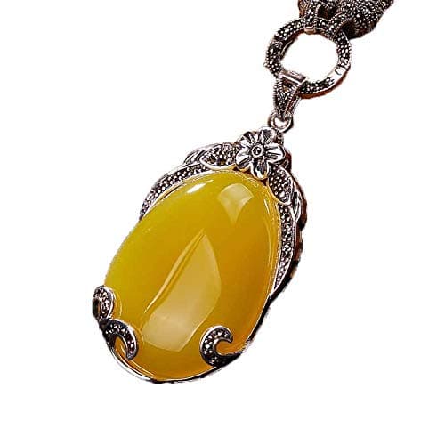 925 Silver Yellow Chalcedony Sweater Chain Pendant Jewelry
