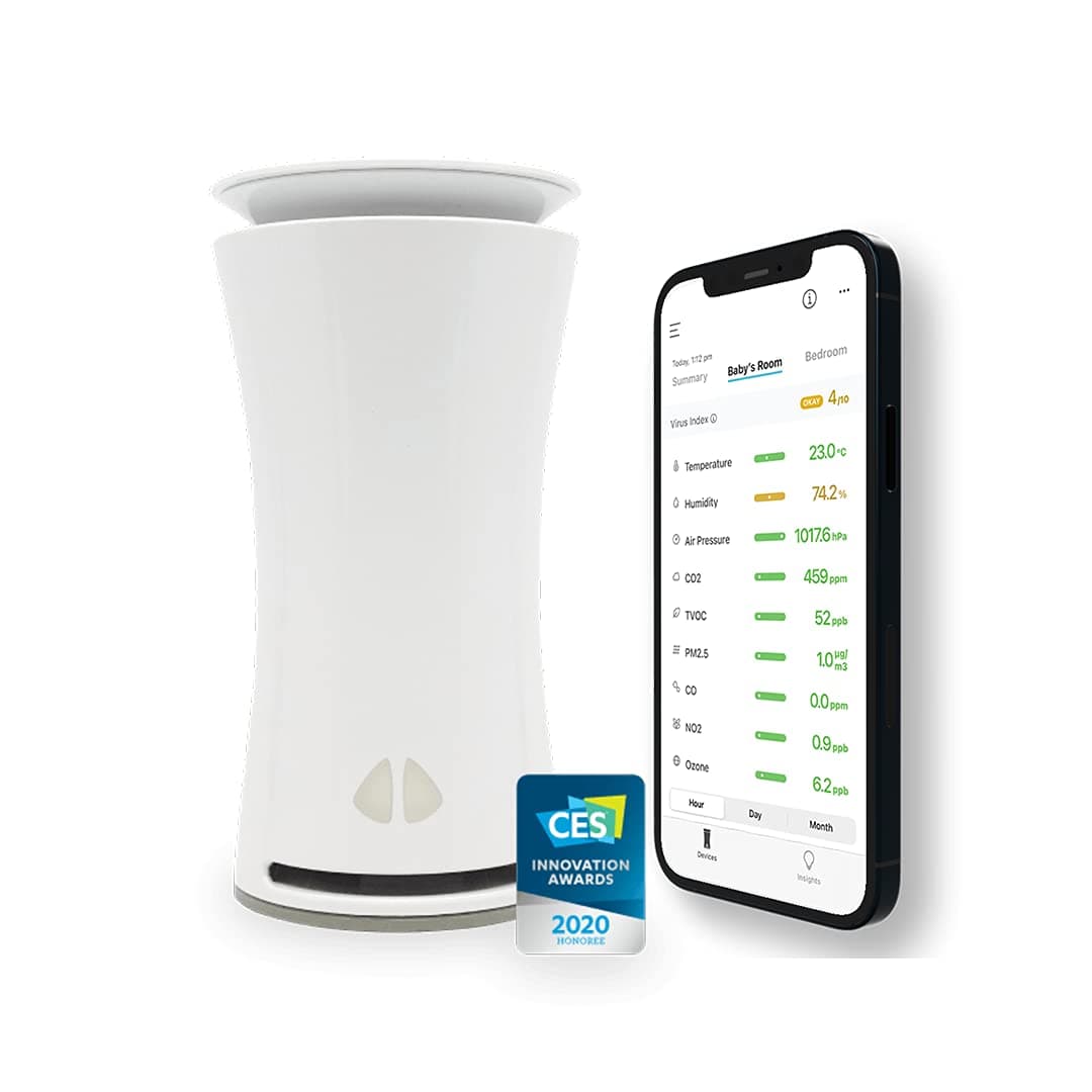 uHoo Smart Air Monitor - Track 9 Indoor Air Quality Factors with Real-time Reading on App - Temperature, Humidity, CO2, NO2, VOC, Dust (PM2.5), Ozo...