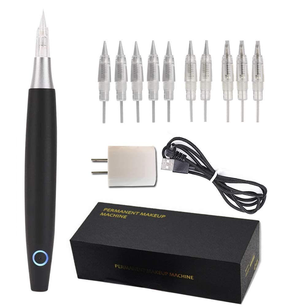 Wireless Microblading Eyebrow Makeup Pen Professional Rechargeable PMU Rotary Machine Device With 10PCS Cartridge Needles For Eyebrows,Eyeliners, L...