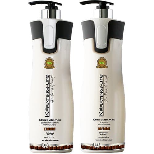 Keratin Cure Brazilian Bio Chocolate 2 Piece Kit Professional Complex Coconut Argan Oil Aminos Blow Out Hair Treatment Formaldehyde Free (960ml/32 ...