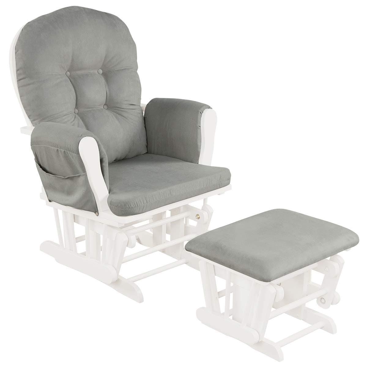 Costzon Baby Glider and Ottoman Cushion Set, Wood Baby Rocker Nursery Furniture, Upholstered Comfort Nursery Chair & Ottoman with Padded Arms (Ligh...