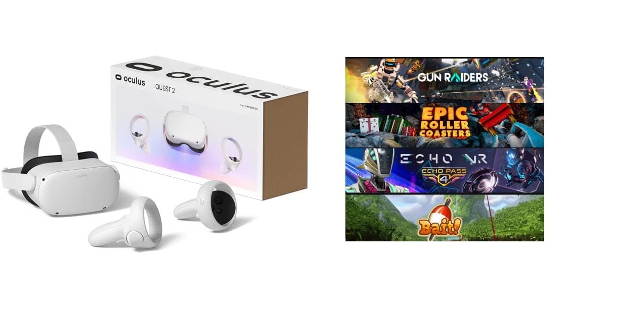 Newest Wireless All-in-one VR Gaming Headset OculusQuest (Newest Firmware) - Support Casting to Tablet + VGSION Batteries and Bonus Holiday Digital...