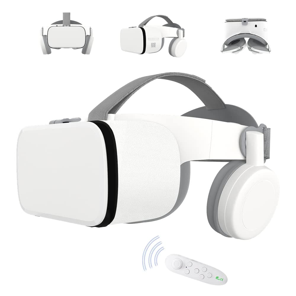 VR Headset for Phones 3D Virtual Reality Glasses for Movies & Games Bluetooth VR Glasses with Remote Control VR Glasses with Wireless Headset for i...