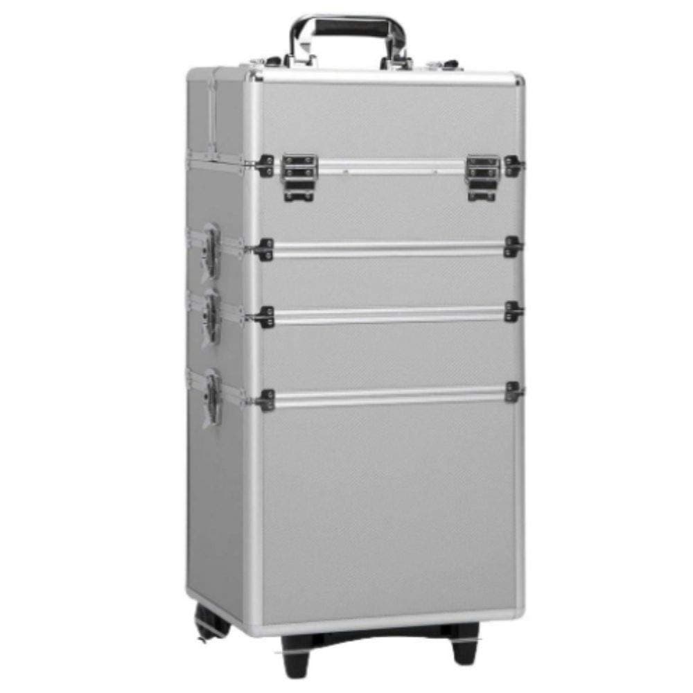 Tinkertory 4 in1 Silver Makeup Trolley Train Case Box Organizer Salon Cosmetic
