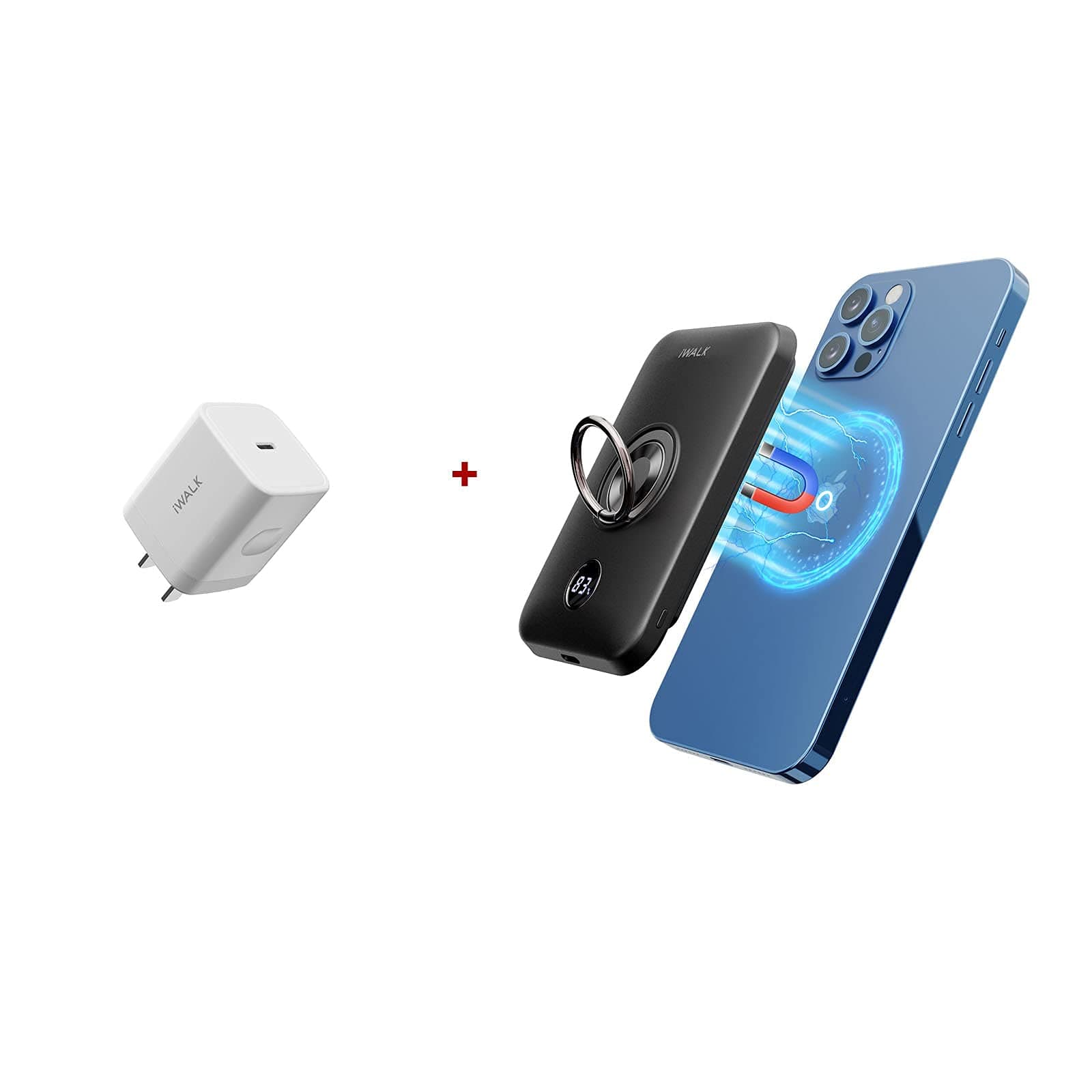 iWALK Magnetic Wireless Power Bank and 20W Adapter Fast Charger, USB-C PD Wall Charger for iPhone 12/12 Mini/12 Pro/12 Pro Max