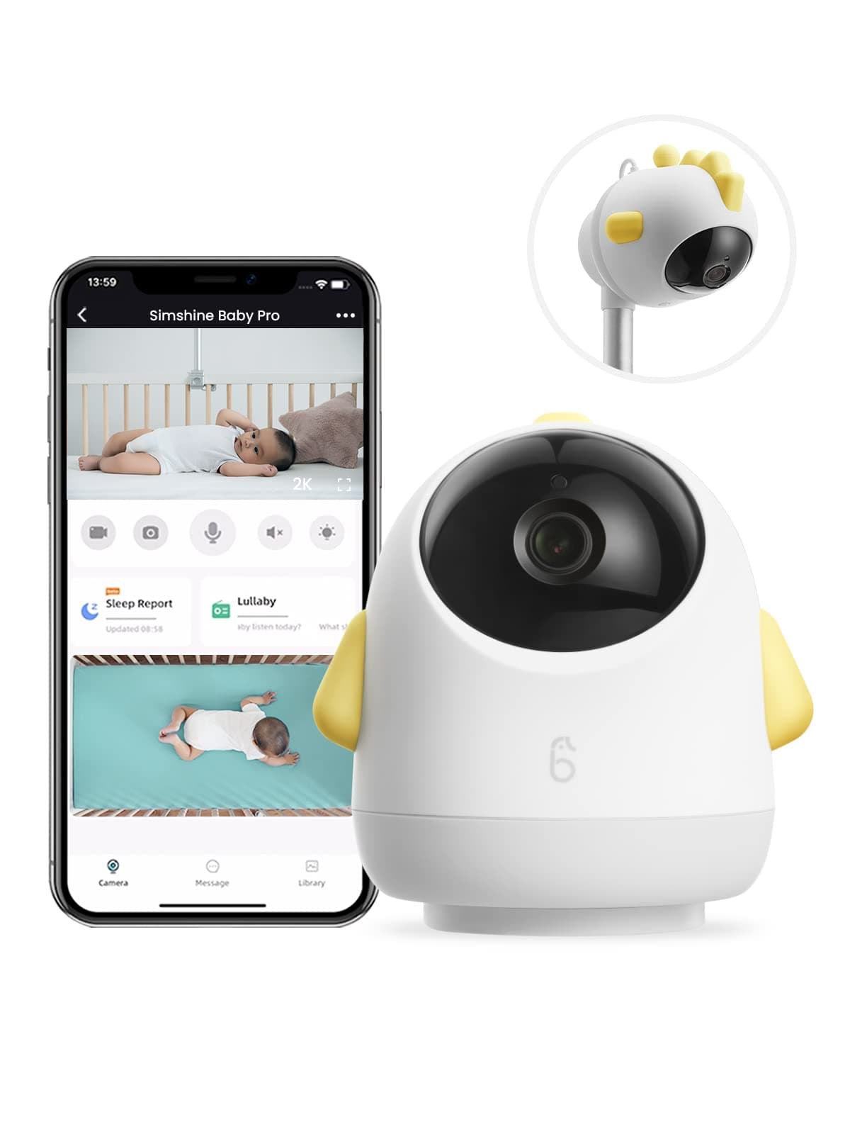 Baby Monitor with Crying Alert Lullabies, 2K Smart Baby Monitor, 360° Pan & Tilt, AI Snapshot and Playback, Sleep Analytics, No Monthly Fees, Two-W...