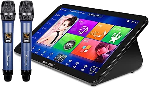 2021 Karaoke Machine 5 in 1 for Adults Kids with Lyrics Display on TV and 2 Wireless Microphone, 15.6'' Home Karaoke Systems, YouTube Song,...